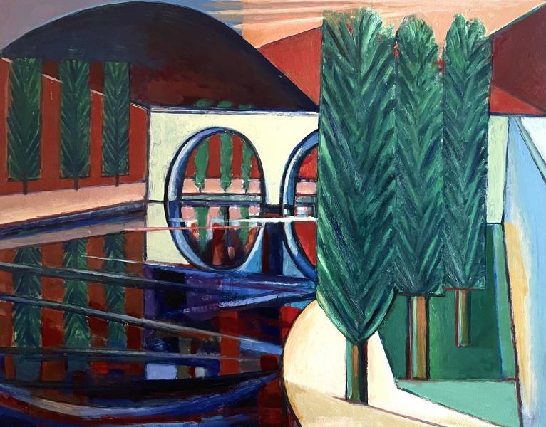 Cyprès, architecture, plan d'eau, mars 2002